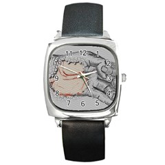 Hand Finger Drawing Fingernails Square Metal Watch by Simbadda