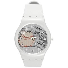 Hand Finger Drawing Fingernails Round Plastic Sport Watch (m) by Simbadda