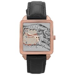 Hand Finger Drawing Fingernails Rose Gold Leather Watch  by Simbadda