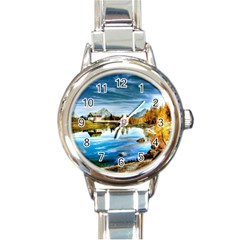 Dolomites Mountains Italy Alpin Round Italian Charm Watch by Simbadda