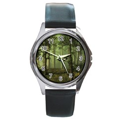 Forest Tree Landscape Round Metal Watch by Simbadda