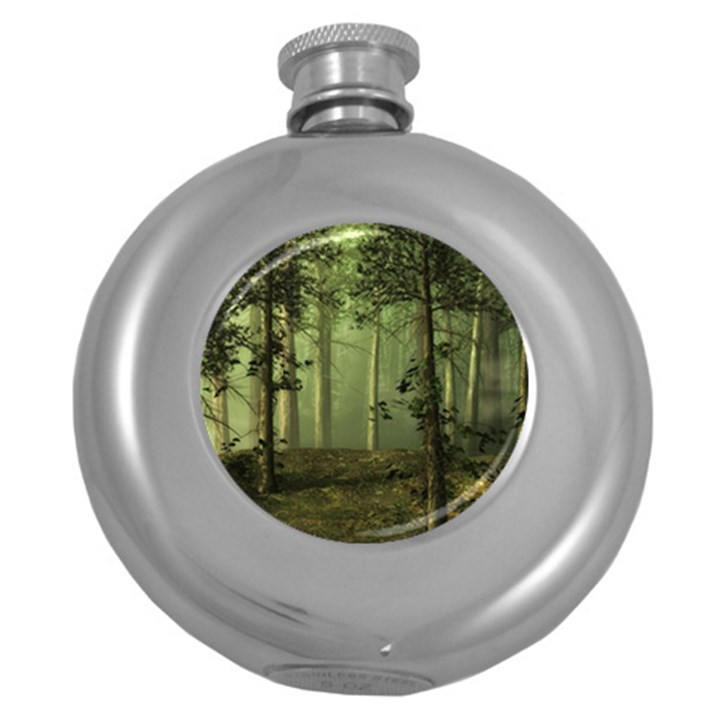 Forest Tree Landscape Round Hip Flask (5 oz)