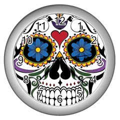 Cranium Sugar Skull Wall Clocks (silver)  by StarvingArtisan