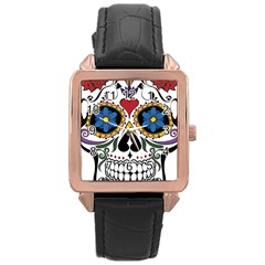 Cranium Sugar Skull Rose Gold Leather Watch  by StarvingArtisan