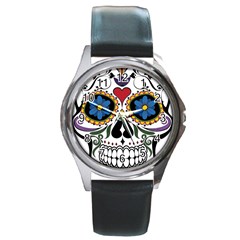 Cranium Sugar Skull Round Metal Watch by StarvingArtisan