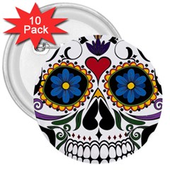 Cranium Sugar Skull 3  Buttons (10 Pack)  by StarvingArtisan