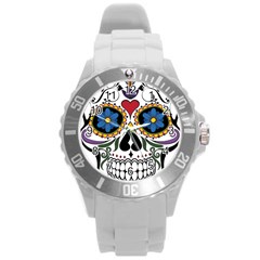 Cranium Sugar Skull Round Plastic Sport Watch (l) by StarvingArtisan