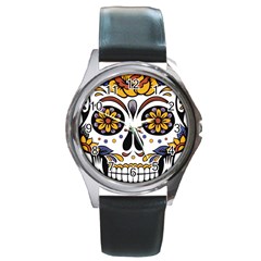 Sugar Skull Round Metal Watch by StarvingArtisan