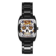 Sugar Skull Stainless Steel Barrel Watch by StarvingArtisan