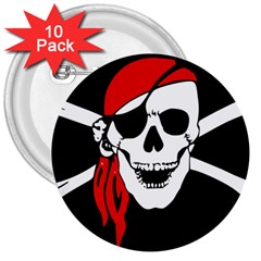 Pirate Skull 3  Buttons (10 Pack)  by StarvingArtisan