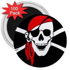 Pirate Skull 3  Magnets (100 Pack) by StarvingArtisan