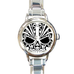 Tribal Sugar Skull Round Italian Charm Watch by StarvingArtisan