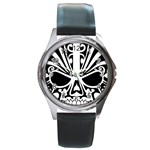 Tribal Sugar Skull Round Metal Watch Front