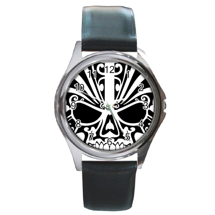 Tribal Sugar Skull Round Metal Watch