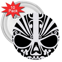 Tribal Sugar Skull 3  Buttons (10 Pack)  by StarvingArtisan