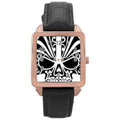 Tribal Sugar Skull Rose Gold Leather Watch 