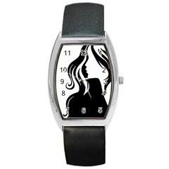 Long Haired Sexy Woman  Barrel Style Metal Watch