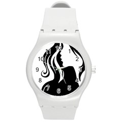 Long Haired Sexy Woman  Round Plastic Sport Watch (m)