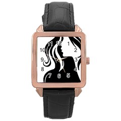 Long Haired Sexy Woman  Rose Gold Leather Watch  by StarvingArtisan