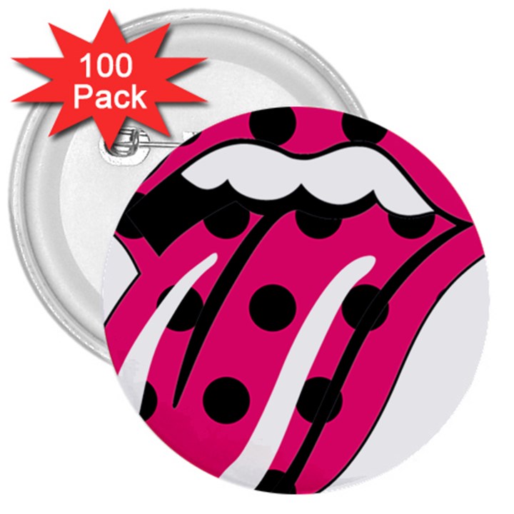 Pink Tongue 3  Buttons (100 pack) 