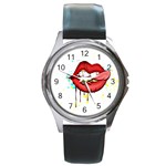 Bit Your Tongue Round Metal Watch Front