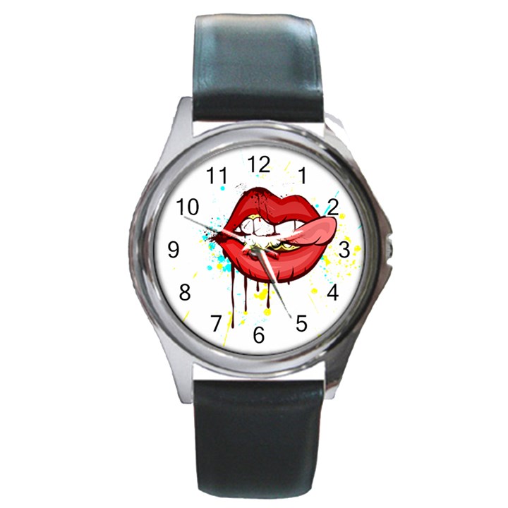 Bit Your Tongue Round Metal Watch