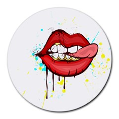 Bit Your Tongue Round Mousepads by StarvingArtisan