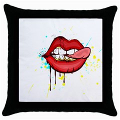 Bit Your Tongue Throw Pillow Case (black) by StarvingArtisan