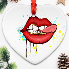 Bit Your Tongue Heart Ornament (two Sides) by StarvingArtisan