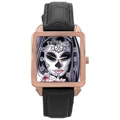 Sugar Skull Rose Gold Leather Watch 