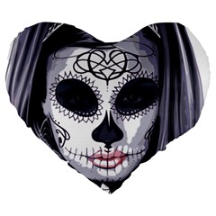 Sugar Skull Large 19  Premium Flano Heart Shape Cushions by StarvingArtisan