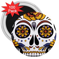 Sugar Skull 3  Magnets (100 Pack) by StarvingArtisan