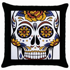 Sugar Skull Throw Pillow Case (black) by StarvingArtisan