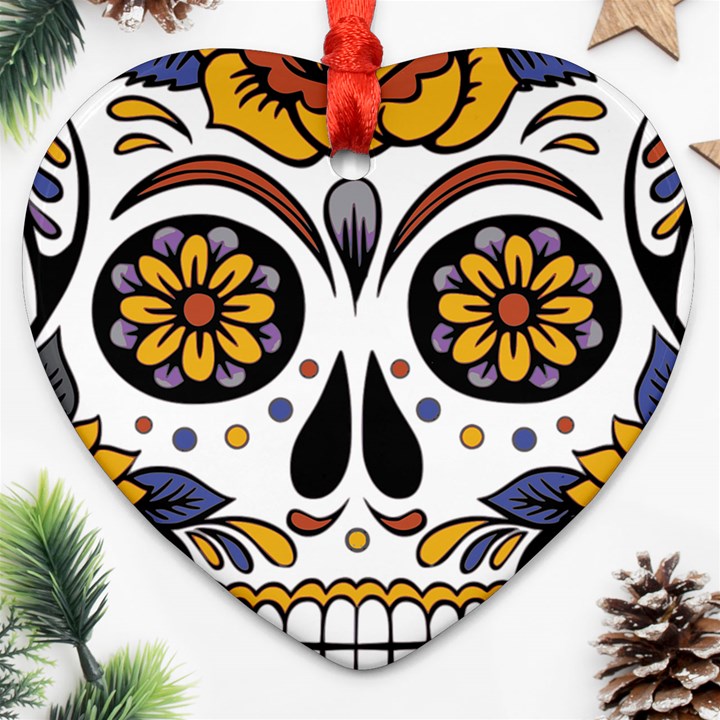 Sugar Skull Heart Ornament (Two Sides)