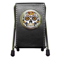 Sugar Skull Pen Holder Desk Clocks by StarvingArtisan