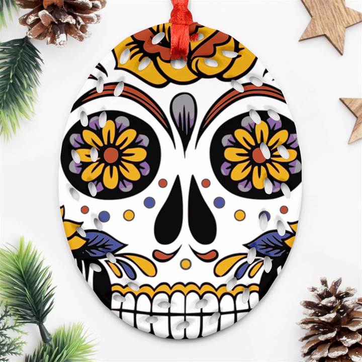 Sugar Skull Oval Filigree Ornament (Two Sides)