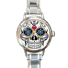 Cranium Sugar Skull Round Italian Charm Watch by StarvingArtisan