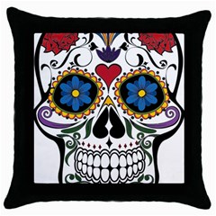 Cranium Sugar Skull Throw Pillow Case (black) by StarvingArtisan