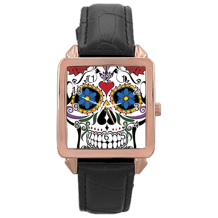 Cranium Sugar Skull Rose Gold Leather Watch 