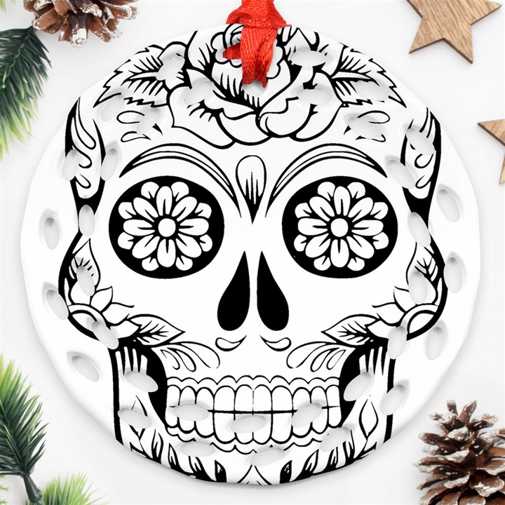 Sugar Skull Round Filigree Ornament (Two Sides)