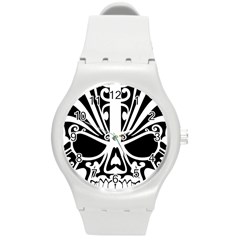 Tribal Sugar Skull Round Plastic Sport Watch (m) by StarvingArtisan