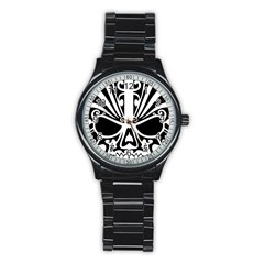 Tribal Sugar Skull Stainless Steel Round Watch by StarvingArtisan