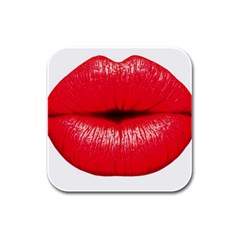 Oooooh Lips Rubber Square Coaster (4 Pack)  by StarvingArtisan