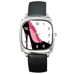 Black Stiletto Heels Square Metal Watch by StarvingArtisan