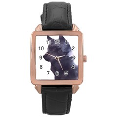 Black Wolf  Rose Gold Leather Watch  by StarvingArtisan