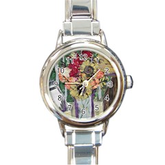 Sunflowers And Lamp Round Italian Charm Watch by bestdesignintheworld