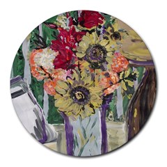 Sunflowers And Lamp Round Mousepads by bestdesignintheworld