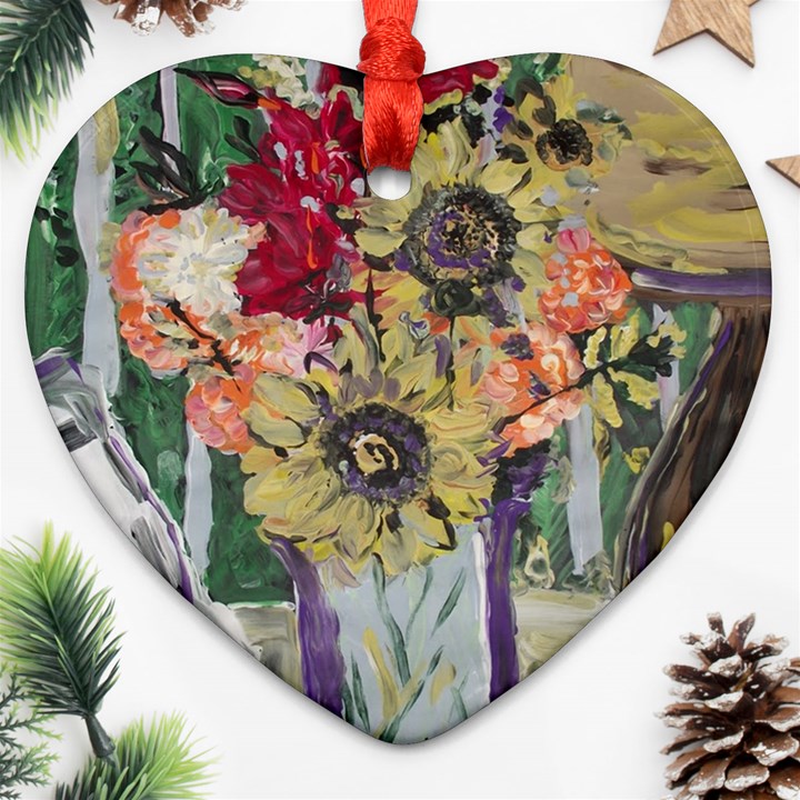 Sunflowers And Lamp Ornament (Heart)