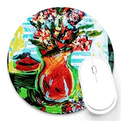 Dry Flowers On Your Windows Round Mousepads by bestdesignintheworld