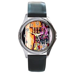 Still Life With Lamps And Flowers Round Metal Watch by bestdesignintheworld